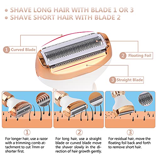 Electric Razor for Women Bikini Trimmer, MKIOVH Women's Cordless Portable 4 in 1 Painless Shaver, ?for face Legs Brows Nose Detachable Head USB Rechargeable Hair Trimmer