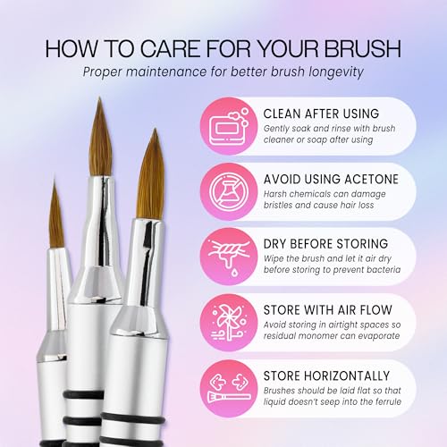 PANA 3D Kolinsky Acrylic Nail Art Sculpture Brush with Silver Metal Non-Slip Grip Handle for Manicures 3D Nail Art Flower Designs (Size #5)