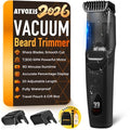 Vacuum Beard Trimmer for Men Rechargeable, IPX6 Waterproof Mustache Trimmer with Adjustable Length Combs (1/25¡¯¡¯-4/5¡¯¡¯), Men¡¯s Electric Stubble Trimmer, Cordless with Built-in Vacuum (Black)