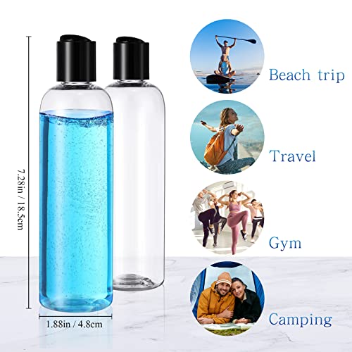 Zubebe 36 Pcs Plastic Travel Bottles with Disc Top Flip Cap Empty Refillable Squeeze Travel Containers for Shampoo Lotions Cream Toiletries Liquid Body Soap (Clear, 8 oz)
