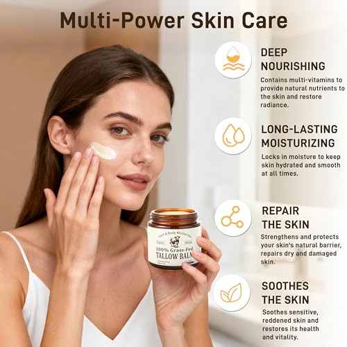 Veakoo Beef Tallow for Skin & Face, Organic Grass Fed Beef Tallow Balm, Unscented Natural Tallow Face Moisturizer, Body Butter, Moisturizing Cream for Women Men, Nourish Soothe Dry Skin