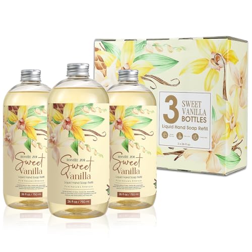 ROMIIE ZOI Liquid Hand Soap Refill Gift Set ? Sweet Vanille Scent, 3 Pack (26 Fl Oz Each), Plant-Based, Biodegradable & Gentle Formula for Daily Use in Kitchen, Bathroom & for Sensitive Skin
