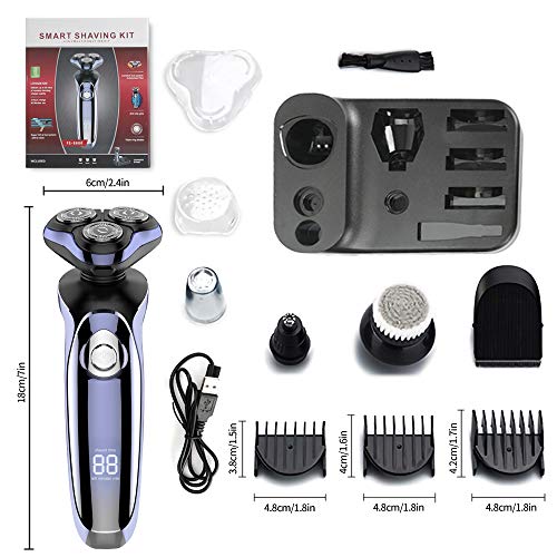 Electric Razor for Men, 4 in 1 Rotary Men Shaver Beard Trimmer, Electric Shaver Waterproof USB Fast Charging, Cordless Beard, Nose, Hair Trimmer, Men Electric Razor Best Gift for Dad, Boyfriend