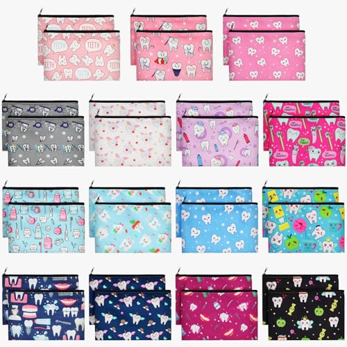 Silkfly 30 Pieces Teeth Makeup Bags Dentist Gifts Dental Hygienist for Women Nurse Cute Teeth Cosmetic Bags Dental Assistant Accessories Zipper Travel Pouch for Birthday Graduation Nurse Week Gifts