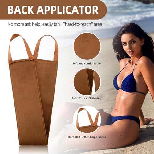FUNAN Self Tanning Applicator Kit with Tanning Glove for Self Tan Mitt, Back Lotion Applicator, Mini Mitt and Ultra Soft Self Tanner Brush Bamboo Kabuki Brush, Brown