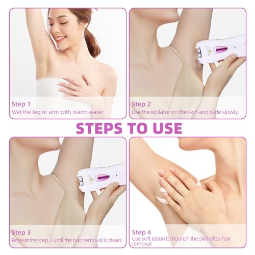Epilator for Women, Smooth Glide Epilator for Face, Rechargeable Facial Epilator Hair Removal Face Trimmer Device with LED Light for Facial Armpit Bikini and Leg