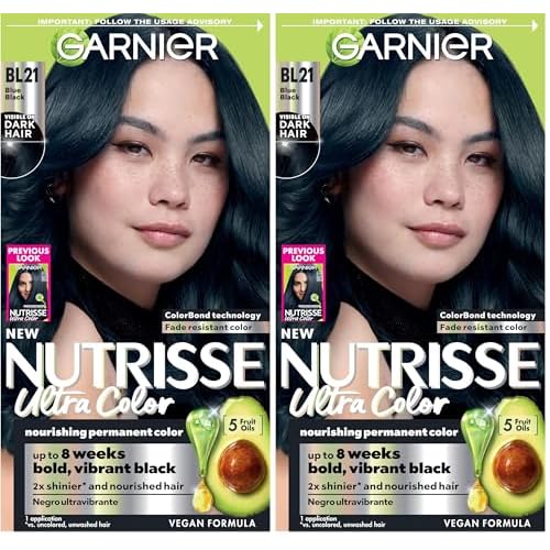 Garnier Hair Color Nutrisse Ultra Color Nourishing Creme, BL21 Reflective Blue Black (Blackberry Mojito) Permanent Hair Dye, 1 Count (Packaging May Vary) (Pack of 2)