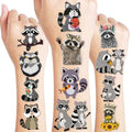 96PCS Cute Funny Raccoon Pre-Cut Temporary Tattoos Themed Birthday Party Decorations Supplies Favors Decor Woodland Wildlife Animals Tattoo Stickers Gifts For Kids Adults Boys Girls School Carnival