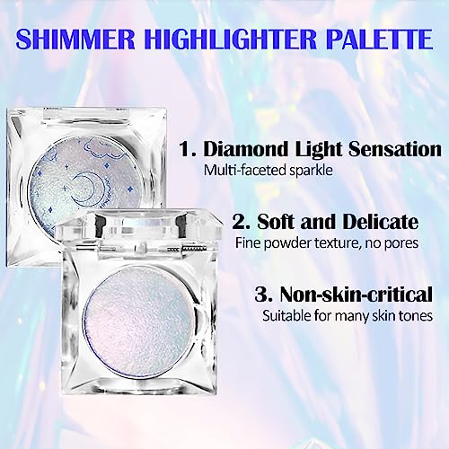 Purple Pink Shimmer Glitter Highlighter Contour Palette, Chameleon Face Illuminator Highlighter Powder, Diamond Glow Sparkle Highlight Makeup Face Body Cheek, 03# Purple Pink