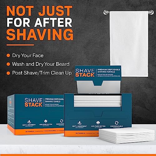 100% Cotton Shaving Towels for Men - 30 Ct, 12 x 10¡± - Super Soft Face Towel for Drying Face, Disposable Dry Wipes & Wash Cloths in One, Ideal Shaving Kit Accessory & Barber Supplies