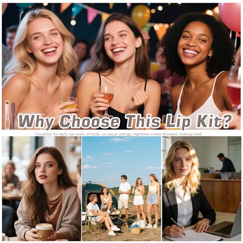 Lip Liner and Gloss Set, 2 in 1 Lip Duo Brown Lip Liner Pencil Nude Liquid Lipstick with Nourishing Lip Gloss Smooth Plumping Lip Kit High Shine High Pigmented Lip Combo Makeup for Women