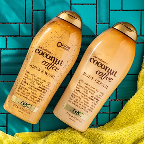 OGX Smoothing + Coconut Coffee Exfoliating Body Scrub with Arabica Coffee & Coconut Oil Coconut Body Cream, 19.5oz