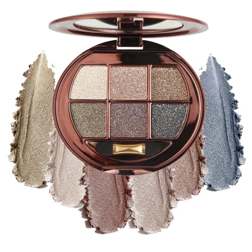 6-Color Shimmer Matte Eyeshadow Palette, Neutral Nude Diamond Sparkle Shades, Highly Pigmented Blendable Waterproof Long-Lasting Eye Makeup, Silky Smooth Pearl Finish, Ideal for Friends-A02#