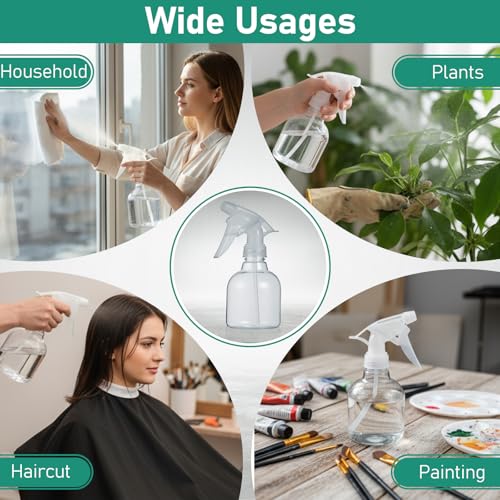 12 Pcs 8 oz Empty Plastic Spray Bottle with Trigger Sprayers Pet Adjustable Head from Fine to Stream Refillable for Hair, Plants, Cooking, Pets, Bath, Beauty, Cleaning, No Leakage (Clear)