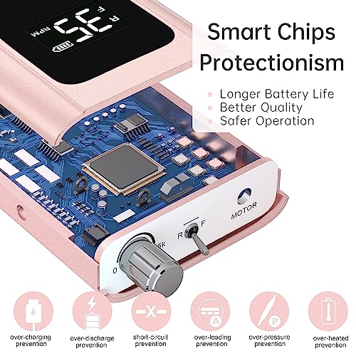 Delanie Professional Nail Drill High Torque 35000 RPM Rechargeable Portable Electric Nail File Filer for Acrylic Gel with Cuticle Bits, Salon Manicure Tool, Rose Gold