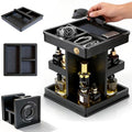 Cologne Organizer for Men, 3-Tier Large Capacity Wooden Cologne Stand with Metal Rotating Turntable, Perfume Shelf with Leather Mat Included, Desk & Nightstand Organizer, Birthday Gifts for Men, Black