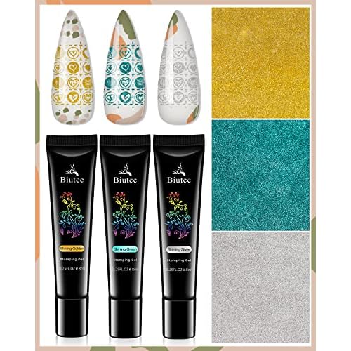 SEISSO 12 Colors Nail Stamping Polish Gels+5Pcs Stamp Print Templates+1 Peel Off Nail Tape Stamp Latex+1 Stamper with Scraper, Stamping Nail Polish Art Set Manicure Gift Collection
