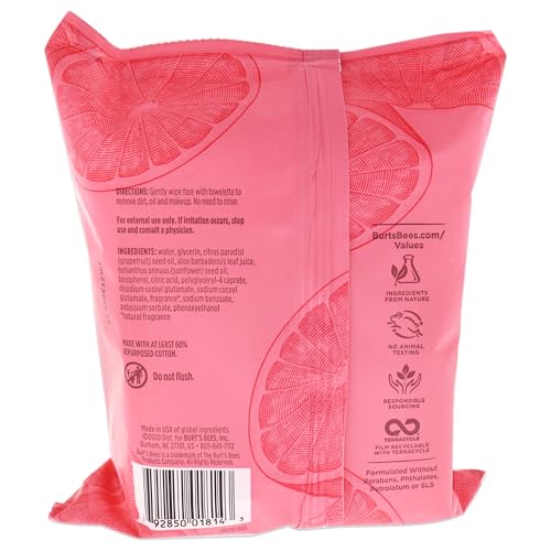 Burt's Bees Facial Cleansing Towelettes for Normal to Oily Skin, Pink Grapefruit, 30 Count