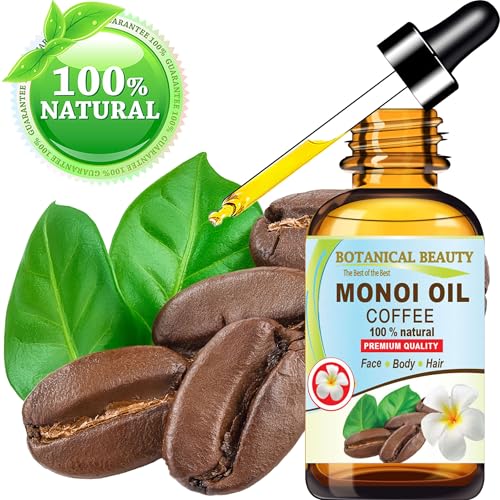 Botanical Beauty MONOI OIL COFFEE. Frangipani flowers in Coconut Oil with Coffee aroma. 100% Natural Pure for FACE, SKIN, BODY, HAIR, NAILS. Luxury Beauty Oil (1 Fl Oz 30 ml)