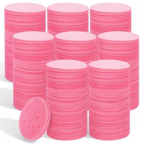 300 Count Compressed Facial Sponges for Cleansing, Disposable Face Sponge for Estheticians, Travel Face Sponge for Facial Spa Exfoliating Makeup Mask Removal, Pink