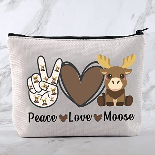 MNIGIU Funny Moose Gift Peace Love Moose Cosmetic Bag Moose Deer Makeup Bag Moose Lover Gift