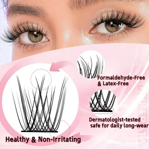 Lash Clusters Kit 120 Pcs Individual Eyelash Clusters 10-16mm D Curl, DIY Lash Extension Kit with Lash Glue, Sealant & Tweezers, Natural Fluffy Fake Lashes for Home Use, Beginners Friendly
