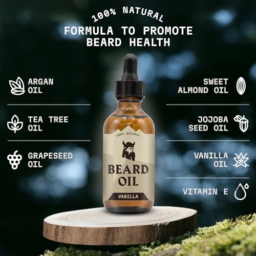 Striking Viking Beard Oil for Men - 2 Fl Oz, Pack of 2, Vanilla - Conditioning with Jojoba, Argan & Almond Oil - Promotes Fuller Growth with Beard Growth Serum - Soothes Itch with Tea Tree Extract