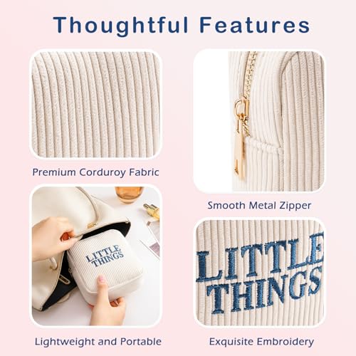 Small Makeup Bag for Purse£¬Personalized Mini Corduroy Cosmetic Bag with Embroidered Letter, Aesthetic Cosmetic Pouch, Cute Lipstick Holder for Women and Girls(04Beige Little Things)