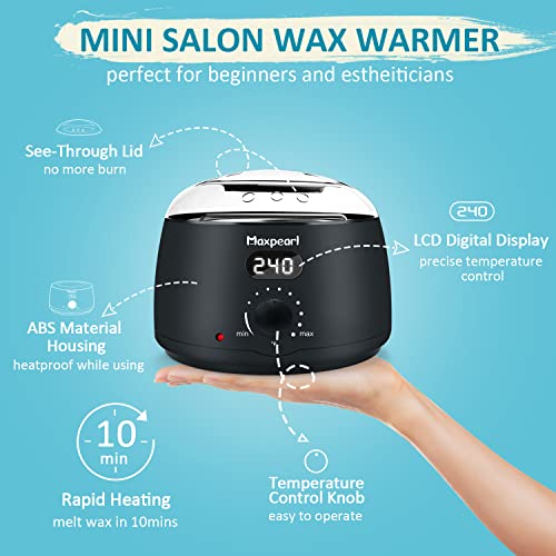 Maxpearl Digital Waxing Kit + 2.5LB Hard Wax Beads Bag for Full Body Waxing - Brazilian, Bikini Waxing, Face, Eyebrows, Underarms, Arms, Chest, Back, Legs, Jasmine & Coconut Formula