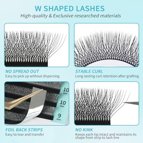 W Eyelash Extensions 7D Russian Volume Premade Fan Natural Soft Matte Black False Lashes Professional Salon Supplies(7D,0.07,D,13mm)