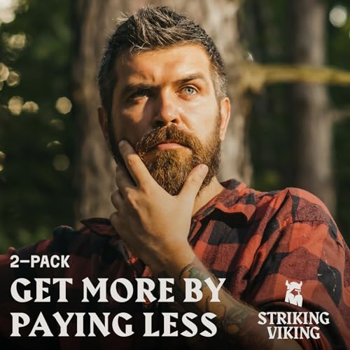Striking Viking Beard Oil for Men - 2 Fl Oz, Pack of 2, Vanilla - Conditioning with Jojoba, Argan & Almond Oil - Promotes Fuller Growth with Beard Growth Serum - Soothes Itch with Tea Tree Extract