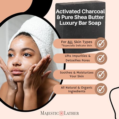 Activated Charcoal & Shea Butter Luxury Bar Soap for Face, Body, Oily & Sensitive Skin, Eczema, Psoriasis and ACNE. Purifying & Nourishing