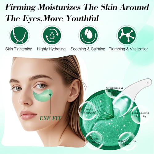 Seaweed & Collagen Under Eye Patches, 60 Pcs Under Eye Masks for Dark Circles, Puffiness & Fine Lines, Nourishing & Firming Eye Mask Skincare for Women Men, Stocking Stuffers, with Applicator Spoon