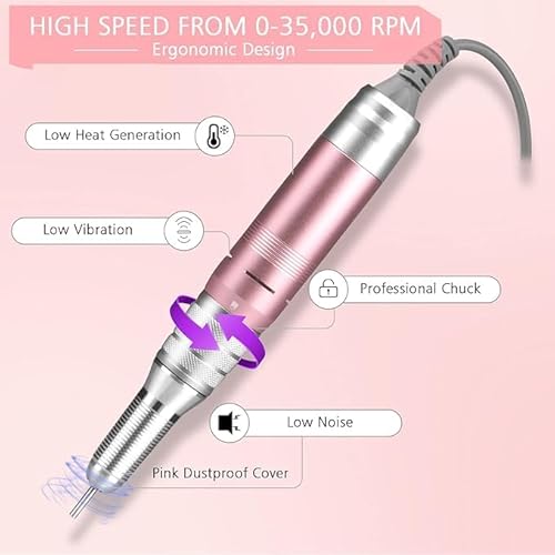 35000RPM Portable Nail Drill Machine, HoMove Professional Nail Drill Machine, Rechargeable Electric Efile Nail Drills for Acrylic Gel Nails, Cordless Portable Nails Drill¡¼Rose Gold¡½