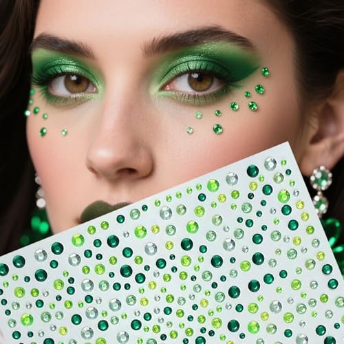 500pcs St. Patrick's Day Face Gems - Green Rhinestones for Face, Body, Nails | Self-Adhesive Sparkly Shamrock Jewels for Makeup,St. Patrick¡¯s Day Party Decorations, DIY Crafts Supplies