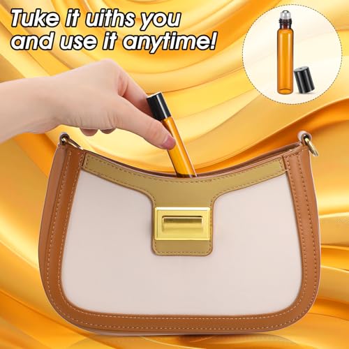 100 Pcs Essential Oil Roller Bottles 10ml Empty Glass Roller Bottles with Stainless Steel Balls Protection Leakproof with 5 Funnel for Travel Perfume Lip Gloss (Brown)