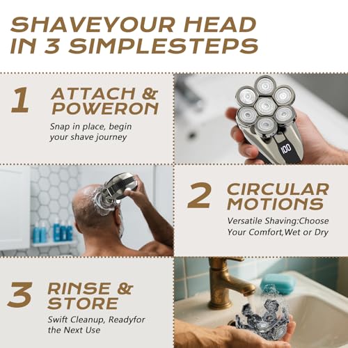 7D Head Shavers for Bald Men, Water Proof Electric Razor for Men with LED Display, Detachable Wet/Dry Anti-Pinch Head Shavers, Shaving Grooming Kit for Balder, Perfect for Home & Travel£¨Black£©
