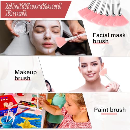 Maitys 100 Pieces Pink Fan Facial Mask Brushes, Soft Blush Makeup Brush, Esthetician Brush, Mask Acid Applicator Brush Tools for Women Girls Peel Mask Makeup for Mud Cream (2.3x6 Inch)