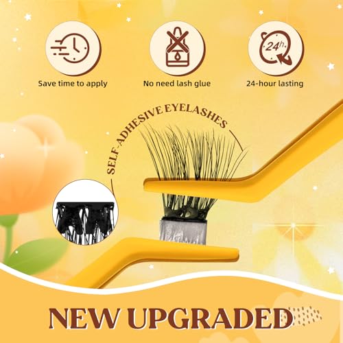 QUEWEL Self Adhesive Lash Clusters Kit, Pre Glued Eyelashes Clusters, 10-16MM Strong Hold Self Adhesive Eyelashes,D Curl Press On Lashes No Glue Needed DIY Lash Extensions Kit at Home(MJ04)