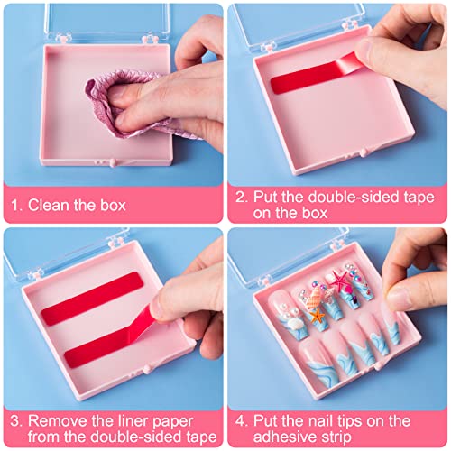 ANCIRS 25 Pack Acrylic Nail Storage Box for DIY Press-on Nails Holder & 60pcs Double Sided Adhesive Nail Display Tape, Artificial Nail Stand Packaging Organizer Case & Fake Nail Tip Tapes for Nail Art