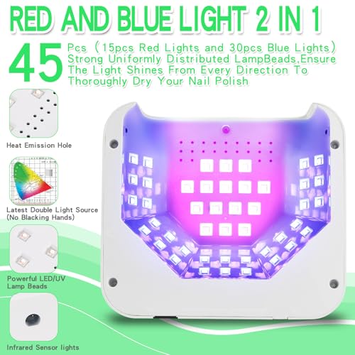 Rechargeable UV LED Nail Lamp, Cordless Nail Dryer for Gel Polish, UV Nail Lamp with 3 Timers Setting and LCD Touch Screen, Professional Curing Lamp Light with 45 Beads for Salon and Home