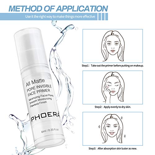PHOERA Primer Face Foundation Primers,Face Primer for Makeup Long Lasting Hydrating Smoothing Isolated Moisturizing Oil Free Effect Make Up Base Matte Makeup Primer (6ml) Clear