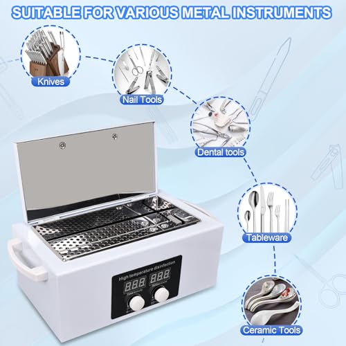 High Temperature Steriliser Autoclave Machine 110V 300W Nail Tool Steriliser Dry Heat Steriliser Dental Instrument Steriliser Nail Tool Steriliser 2.5L Capacity with LED Display (White)