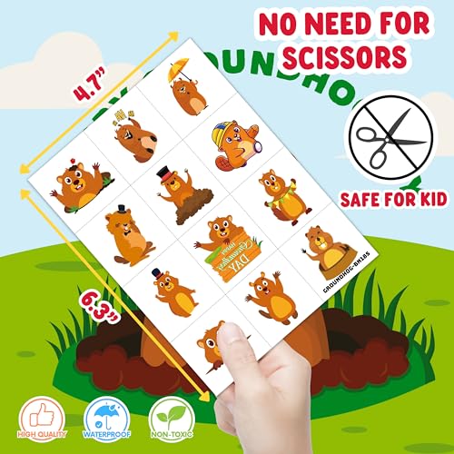 96PCS Happy Groundhog Day Temporary Tattoos Themed Birthday Party Decorations Favors Supplies Decor Cute Spring Festival Animals Tattoo Stickers Gifts For Kids Adults Boys Girls School Prizes Holidays