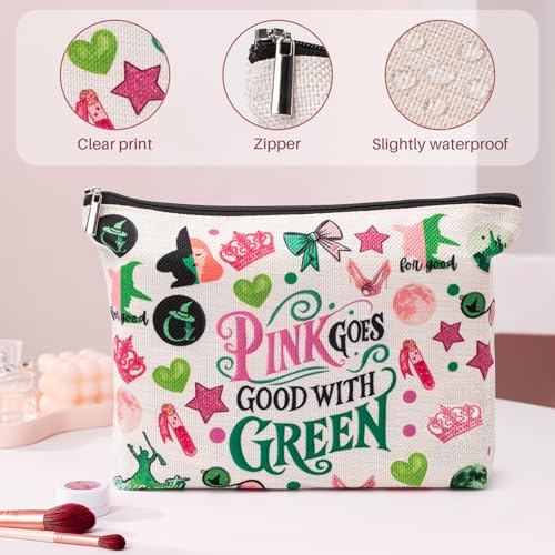 Musical witch design makeup bag with fun graphics - travel makeup bag for women and girls, evil music style makeup bag with zipper