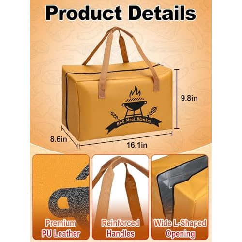 Apipi PU Leather BBQ Blanket for Resting Meat - 8.6" x 10" x16" Easy Clean Insulated Meat Resting Bag for BBQ Accessories, Grilling Valentine¡¯s Day Gifts for Men/Husband