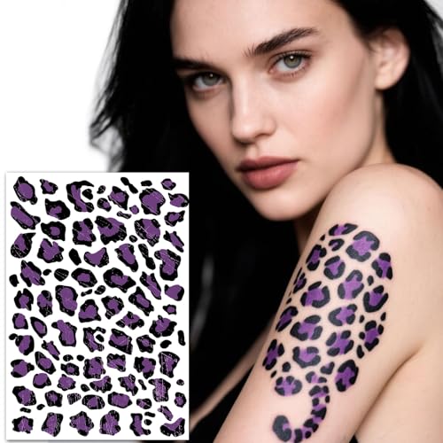 8 Sheets Leopard Print Temporary Tattoos for Women - Waterproof Fake Animal Print Tattoo Stickers for Body, Face & Nails | Tiger Cheetah Makeup Decals for Costume Party, Halloween & Music Festival