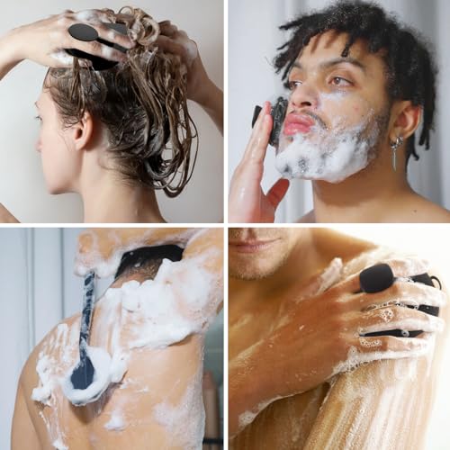 Silicone Body Scrubber Set £¬Includes Back & Body Scrubbers, Face Brush, Scalp Massager, 4 Storage Hooks, Shower & Bathroom Hygiene Accessories for Gift(Black) (D)