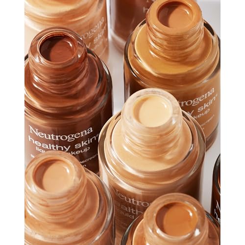 Neutrogena Healthy Skin Liquid Foundation Makeup with Broad Spectrum SPF 20 Sunscreen, Lightweight, Medium Coverage Makeup with Sunscreen and Pro-Vitamin B5, Caramel 105, 1 fl. oz