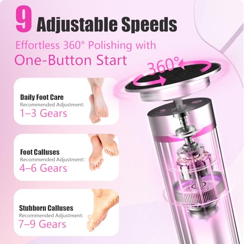 Electric Callus Remover for Feet ? 2-in-1 Rechargeable Foot Sander with Sandpaper Discs & Nail Drill Bits, Adjustable Speed, LED Display, Professional Pedicure Tool for Home & Travel